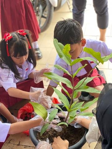 Murid menanam tanaman bersama