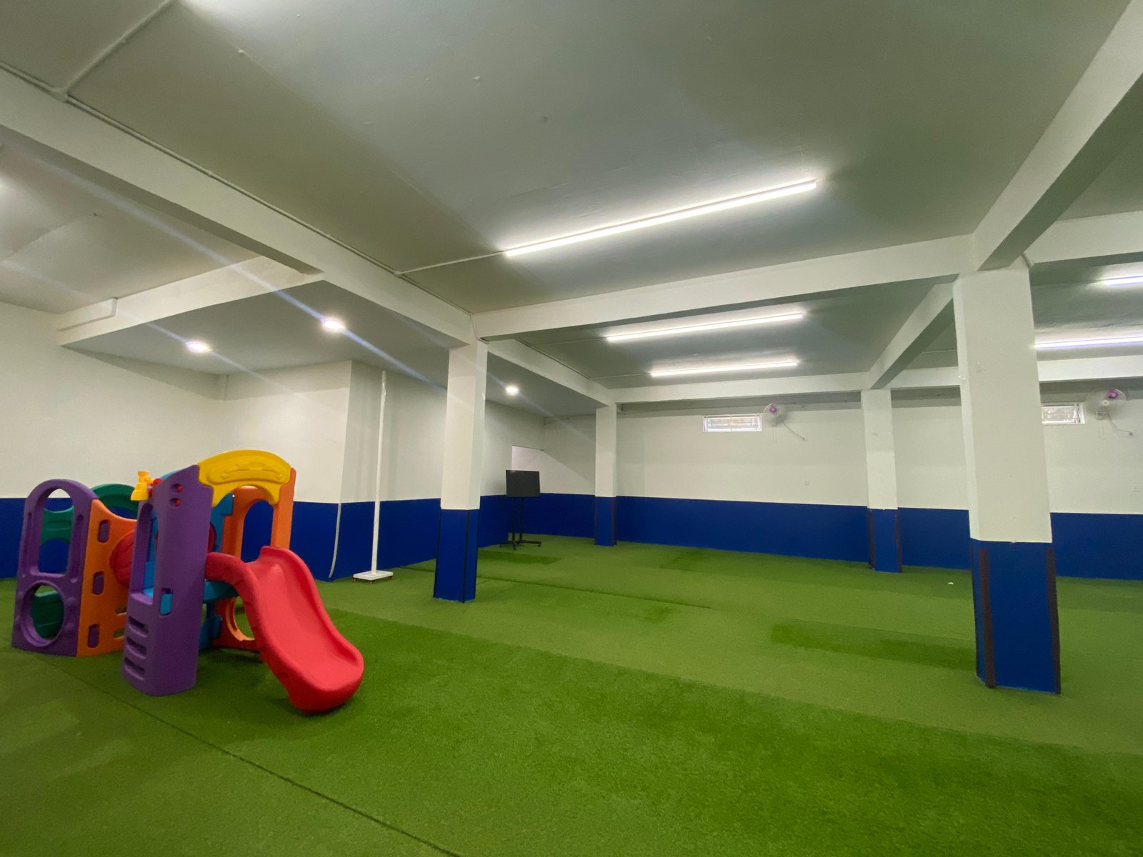 Playground indoor dengan rumput sintetis